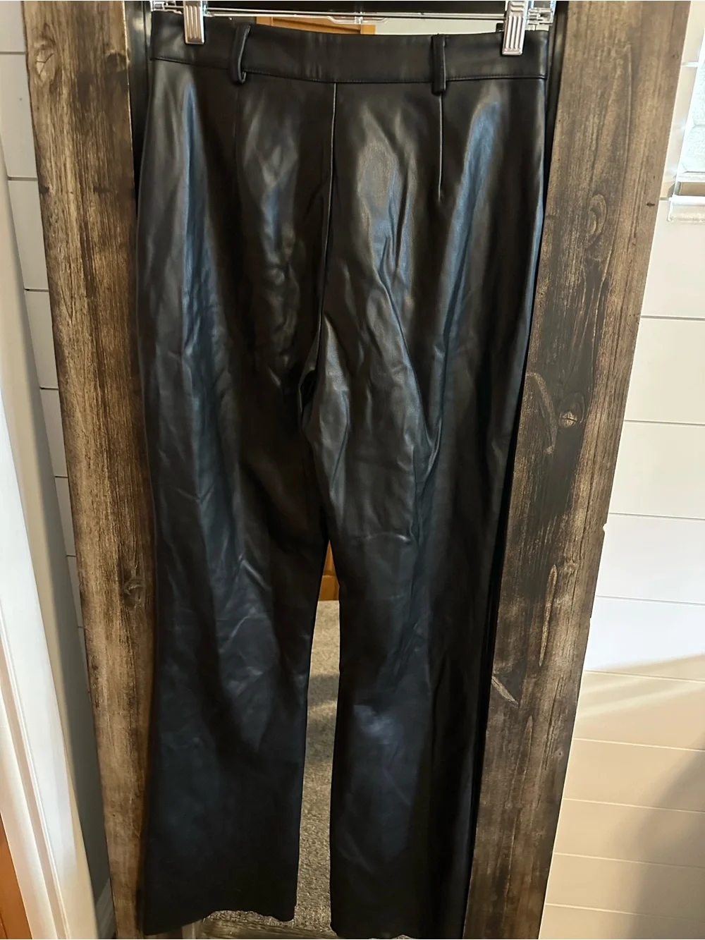 MESHKI Black Faux Leather Straight Leg Pants High Rise Size M Concert Minimalist